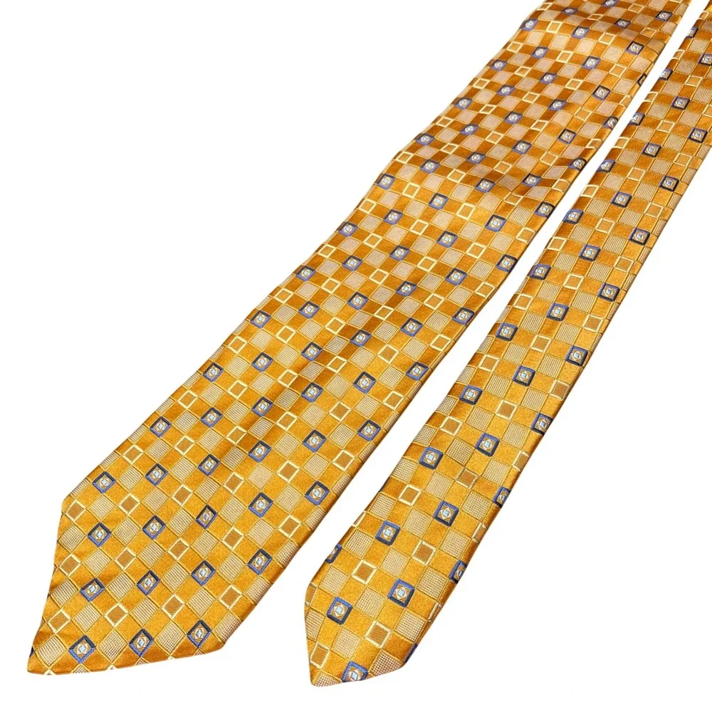 Ermenegildo Zegna Tie Geometric Mens OS Gold Silk Italy Luxury Business Wedding